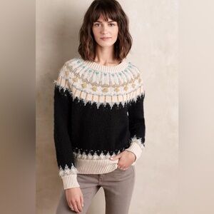 Anthropologie Sleeping on Snow beaded Fair Isle  Wool Sweater